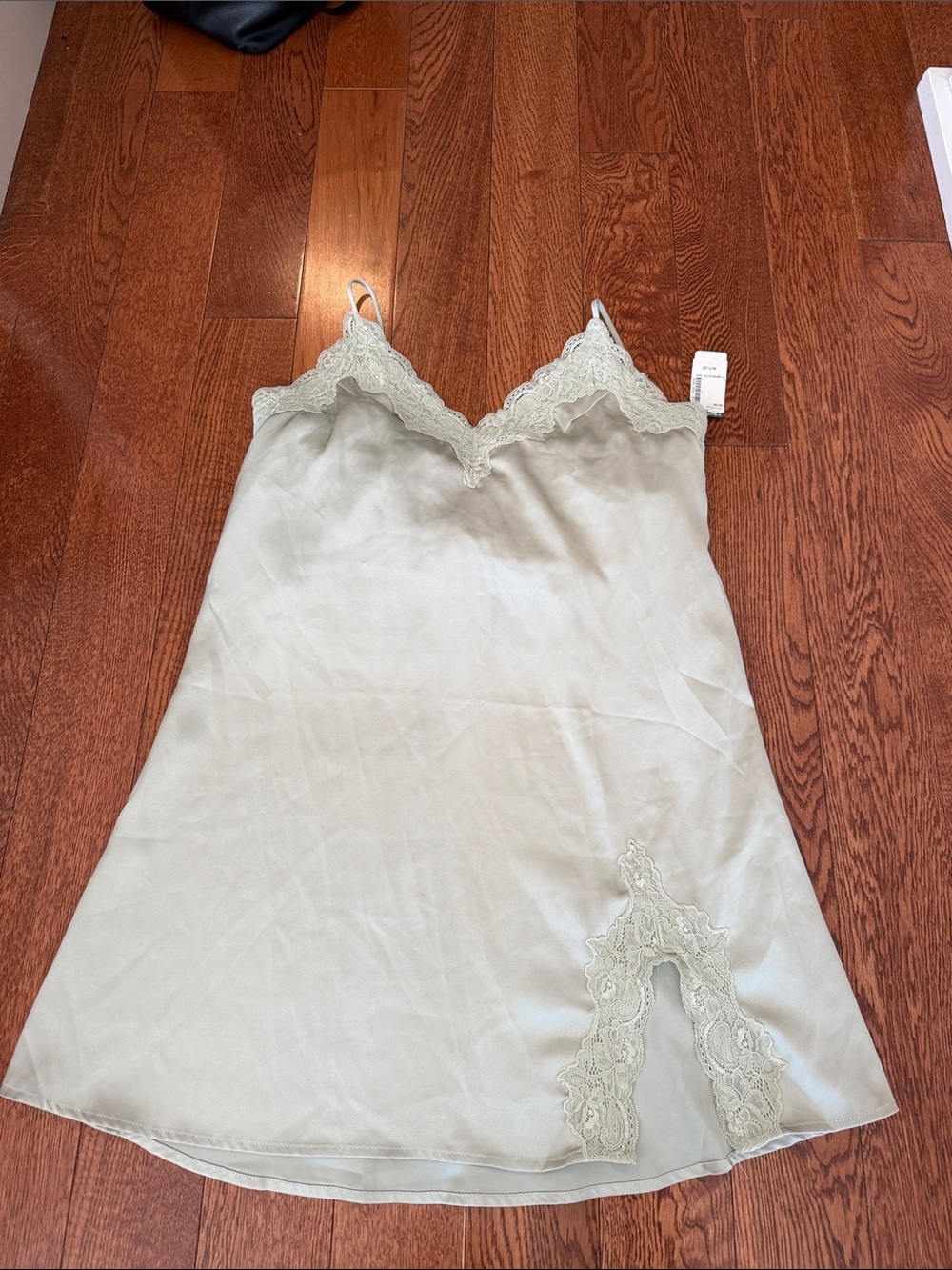 Simons Sage Green Lace-Trim Satin Slip Chemise